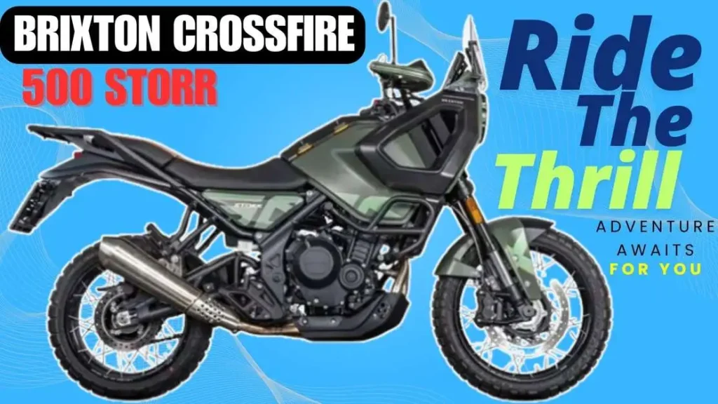 Brixton Crossfire 500 STORR parked on a scenic mountain trail, showcasing its rugged design and spoked wheels.