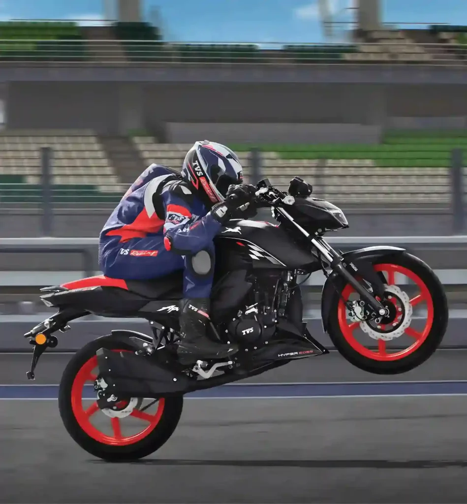 Side view of TVS Apache RTR 160 4V with LED headlamp.