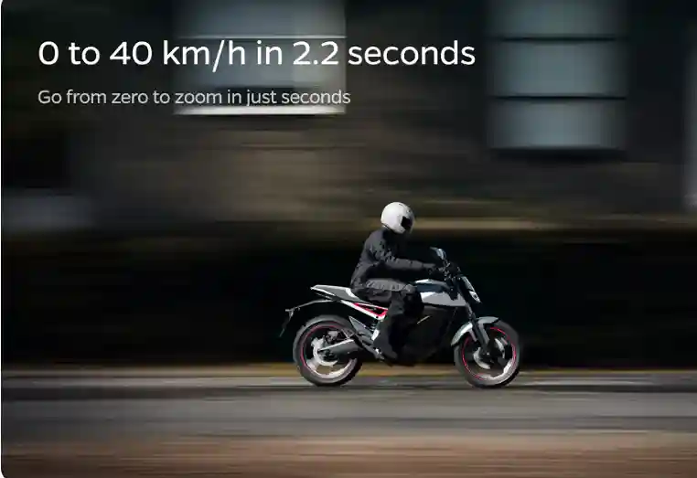 Ola Roadster accelerating from 0 to 40 km/h in just 2.2 seconds, showcasing Hyper Mode.